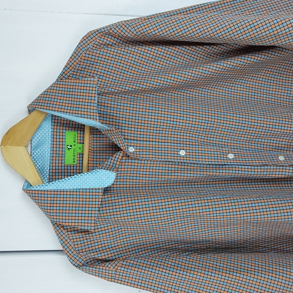 Bristol & Bull Mens Blue/ Orange Checkered Dress Shirt Formal/ Casual Sz.3X - Picture 2 of 7